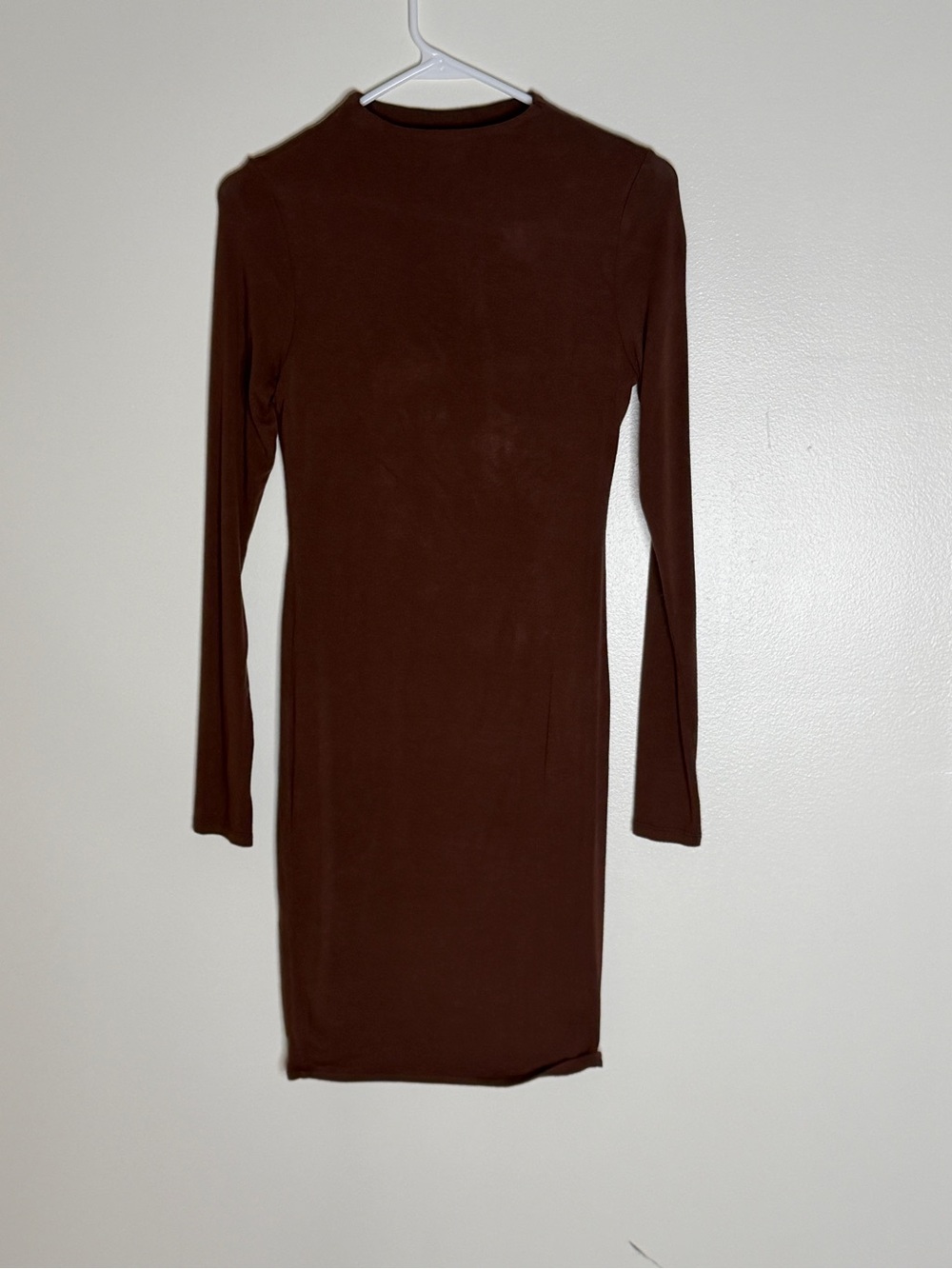 Naked wardrobe Classic Brown Long-Sleeve Bodycon mini Dress